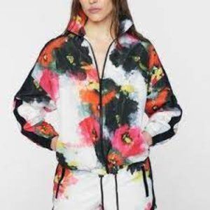 Pam & Gela  Floral Watercolor Zip Front Jacket  Full Zip Track Pockets  M/L